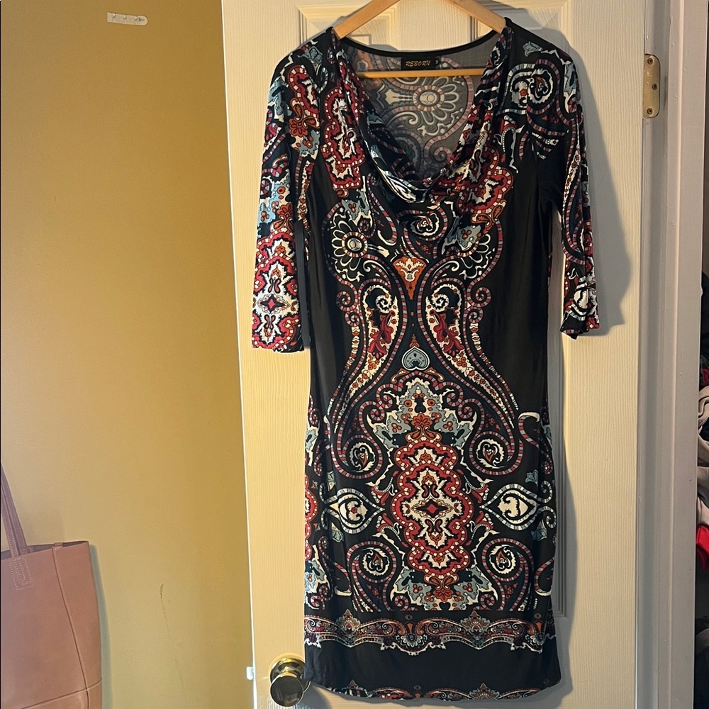 Reborn Black and Red Patterned Long Sleeve Dress